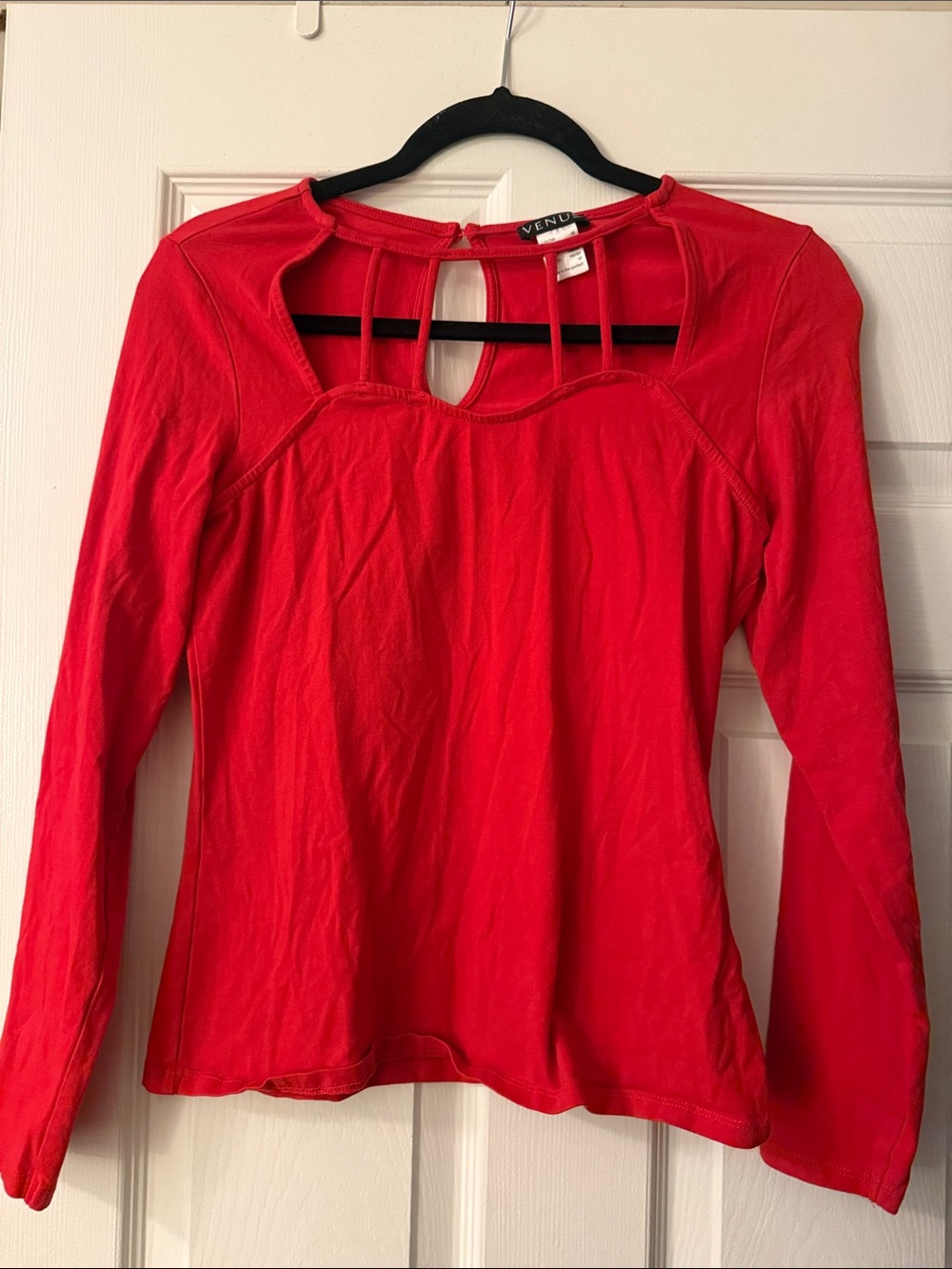 VENUS Red Long-Sleeve Cutout Ladder-Neck Top